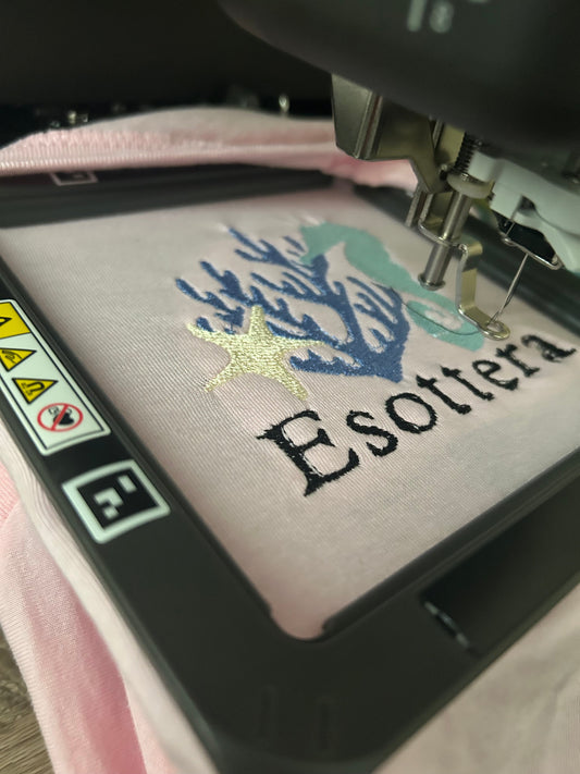 Esottera Embroidered Sea Life Tee – Coral Reef & Seahorse DesignTee Esottera Embroidered Sea Life Tee – Coral Reef & Seahorse DesignTee