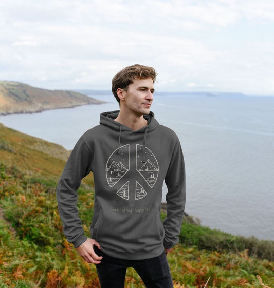 Men’s Organic Cotton Hoodie - S3 Seen • Strong • Supported | Peace Sign Mountain Design | Eco - Friendly, Ethical PulloverPrinted Hoody98594226 Men’s Organic Cotton Hoodie - S3 Seen • Strong • Supported | Peace Sign Mountain Design | Eco - Friendly, Ethical PulloverPrinted Hoody98594226