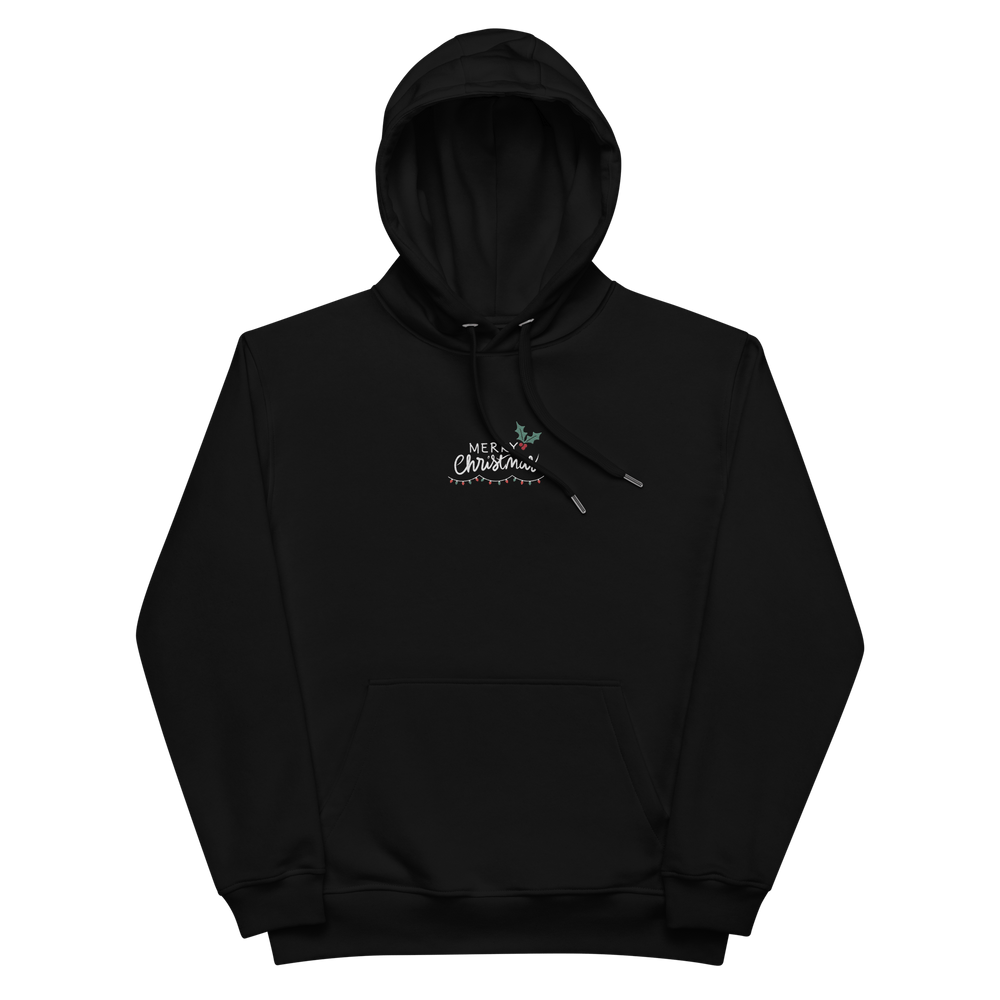 Esottera Black Eco Hoodie Sustainable "Merry Christmas" Edition with Embroidered Lights & HollyHoodie4013949_13098