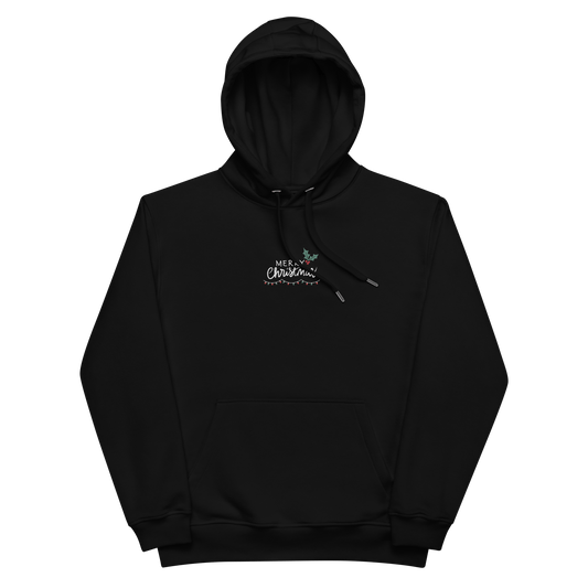 Esottera Black Eco Hoodie Sustainable "Merry Christmas" Edition with Embroidered Lights & HollyHoodie4013949_13098