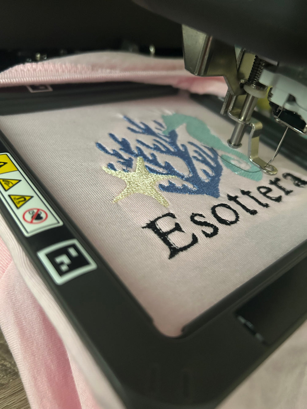 Esottera Embroidered Sea Life Tee – Coral Reef & Seahorse DesignTee