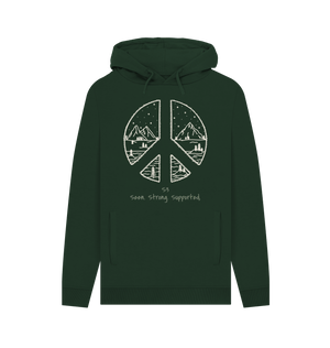 Men’s Organic Cotton Hoodie - S3 Seen • Strong • Supported | Peace Sign Mountain Design | Eco - Friendly, Ethical PulloverPrinted Hoody98594227