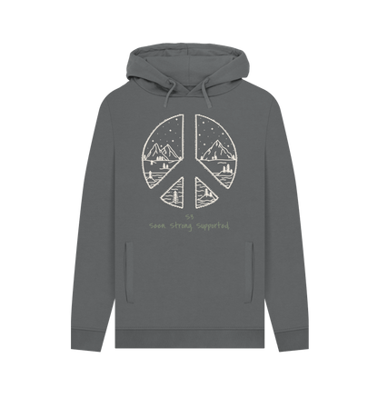 Men’s Organic Cotton Hoodie - S3 Seen • Strong • Supported | Peace Sign Mountain Design | Eco - Friendly, Ethical PulloverPrinted Hoody98594226