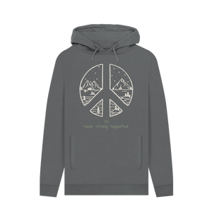 Men’s Organic Cotton Hoodie - S3 Seen • Strong • Supported | Peace Sign Mountain Design | Eco - Friendly, Ethical PulloverPrinted Hoody98594226